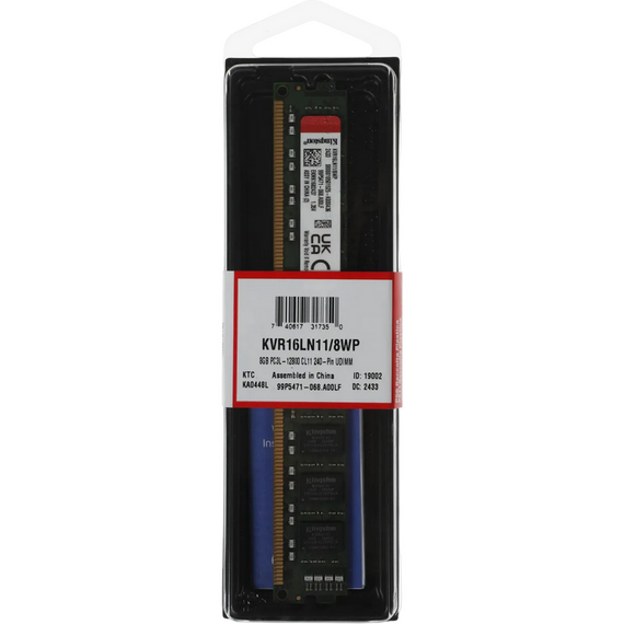 Memorie RAM Kingston ValueRAM, DDR3 SDRAM, 1600 MHz, 8GB, KVR16LN11/8WP, 2 image