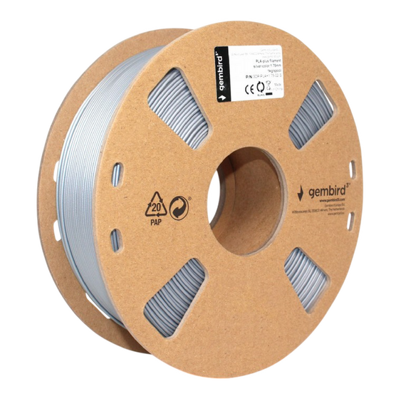 Filament pentru imprimantă 3D Gembird 3DP-PLA+1.75-02-S, PLA+, Argint, 1.75 mm, 1kg, 2 image