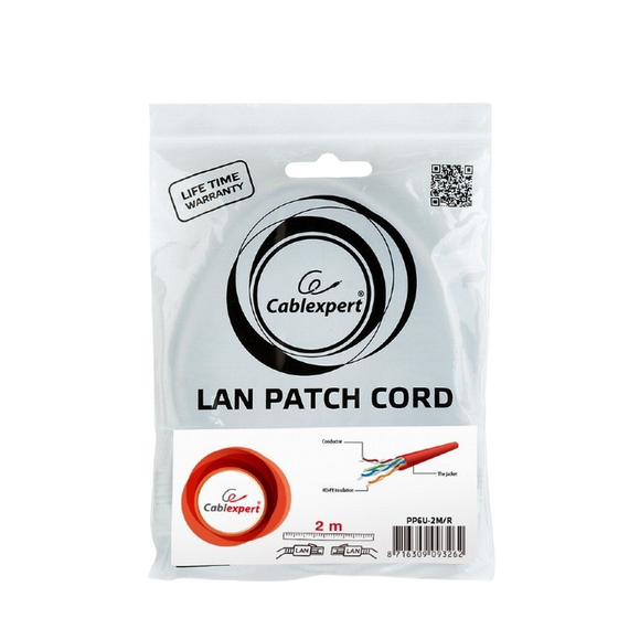 Patch cord Cablexpert PP6U-2M/R, Cat6 UTP, 2m, Roșu, 2 image
