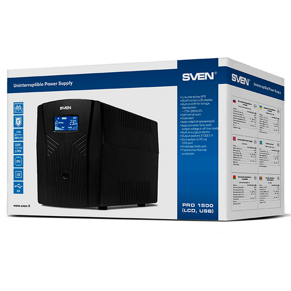 Sursă de alimentare neîntreruptibilă SVEN Pro 1500 LCD, Linear-interactiv, 1500VA, Turn, 3 image