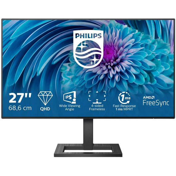 27" Monitor PHILIPS 275E2FAE, IPS 2560x1440 WQHD, Negru
