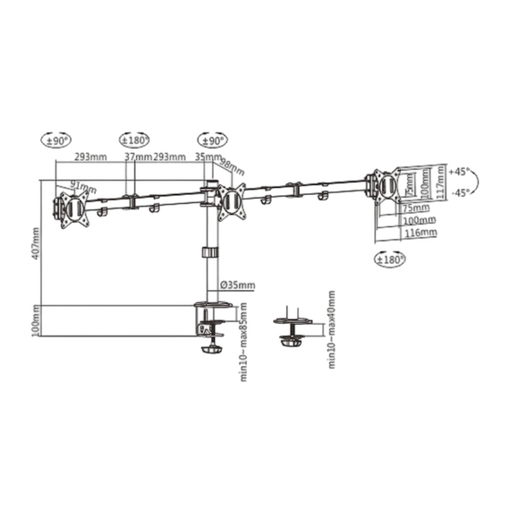 Suport birou pentru monitoare Gembird MA-D3-01, Negru, 2 image