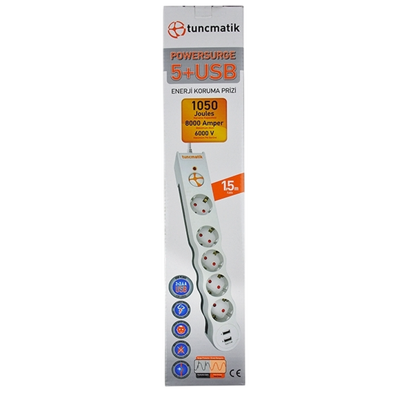 Prelungitor electric Tuncmatik TSK5015, 5 Prize, 1,5m, Alb, 2 image