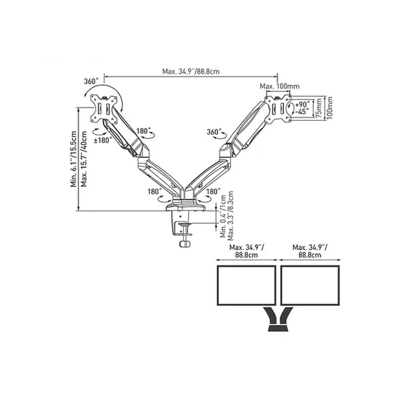 Suport birou pentru monitoare BARKAN M142P, Negru, 3 image