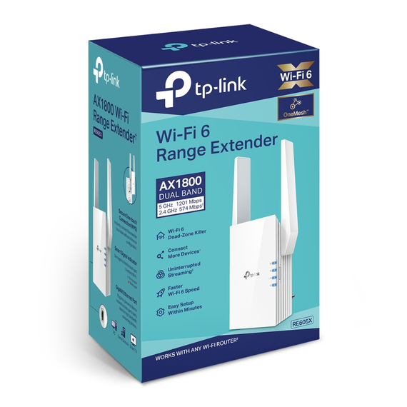 Amplificator de semnal Wi‑Fi TP-LINK RE605X, 574 Mbps, 1201 Mbps, Alb, 2 image