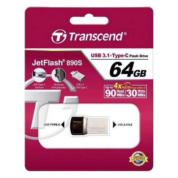 Memorie USB Transcend JetFlash 890, 64GB, Argintiu, 2 image
