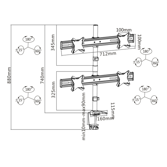 Suport birou pentru monitoare Reflecta PLANO Desk 23-1010Q, Argintiu, 2 image