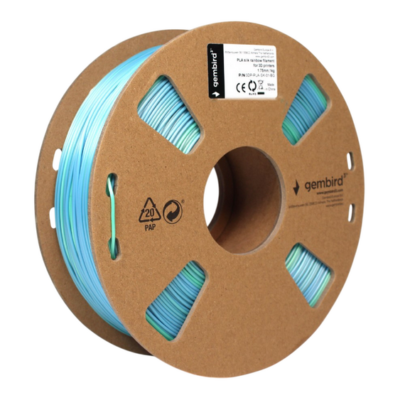 Filament pentru imprimantă 3D Gembird 3DP-PLA-SK-01-BG, PLA, Albastru | Verde, 1.75 mm, 1kg, 2 image