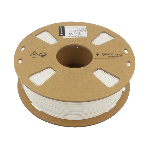 Filament pentru imprimantă 3D Gembird 3DP-PLA-01-MTW, PLA, Alb Mată, 1.75 mm, 1kg