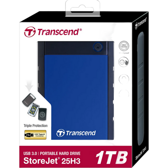 HDD portabil extern Transcend StoreJet 25H3B, 1 TB, Gri/Albastru (TS1TSJ25H3B), 2 image
