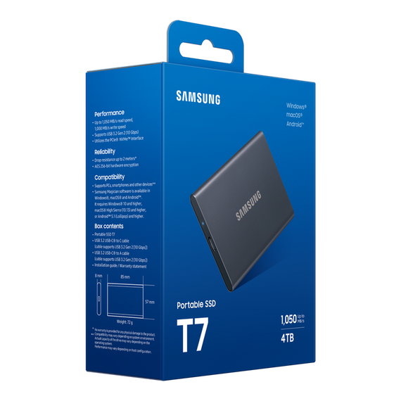 SSD portabil extern Samsung T7, 4 TB, Titan Gray (MU-PC4T0T/WW), 2 image