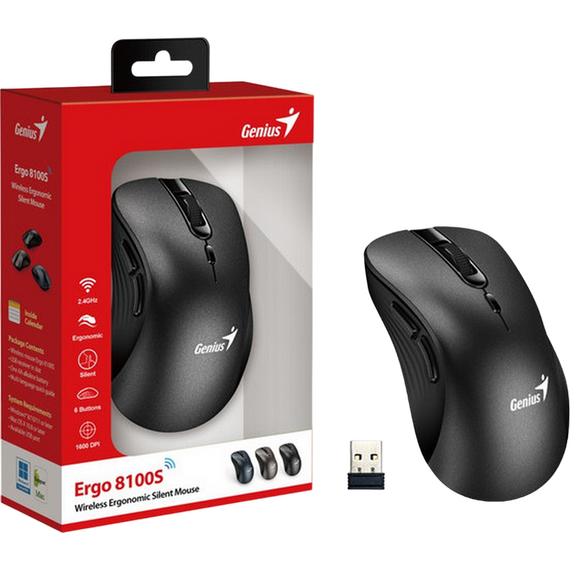 Mouse Wireless Genius Ergo 8100S, Negru, 2 image