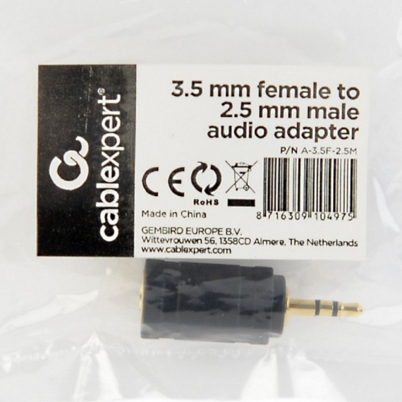 Audio Adaptor Cablexpert A-3.5F-2.5M, 3.5mm 3-pin (F) - 2.5mm 3-pin (M), Negru, 3 image