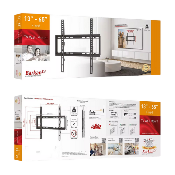 Suport fixat pe perete BARKAN E307, Negru, 3 image