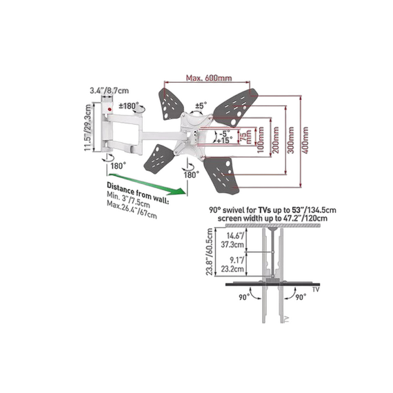 Suport TV de perete BARKAN 3400LW, Alb, 4 image