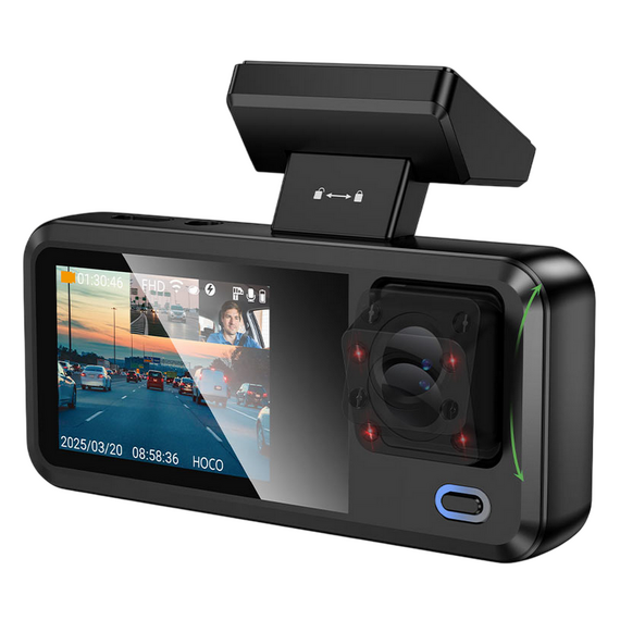 Set Dash Cam față și spate Hoco DV15, Negru, 2 image