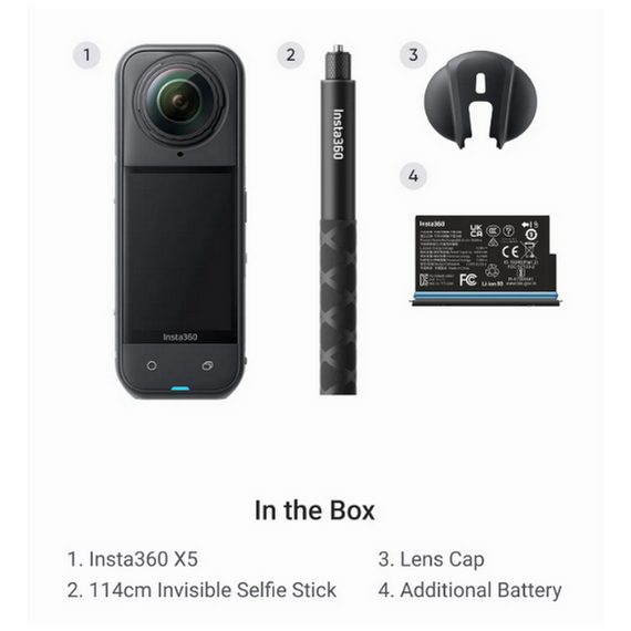 Cameră Video Sport Insta360 X5 Starter Bundle, Negru, 2 image
