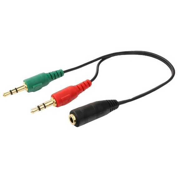 Audio Adaptor Cablexpert CCA-418, 3.5mm 4-pin (F) - 2x3.5mm 3-pin (M), 0,2m, Negru, 2 image