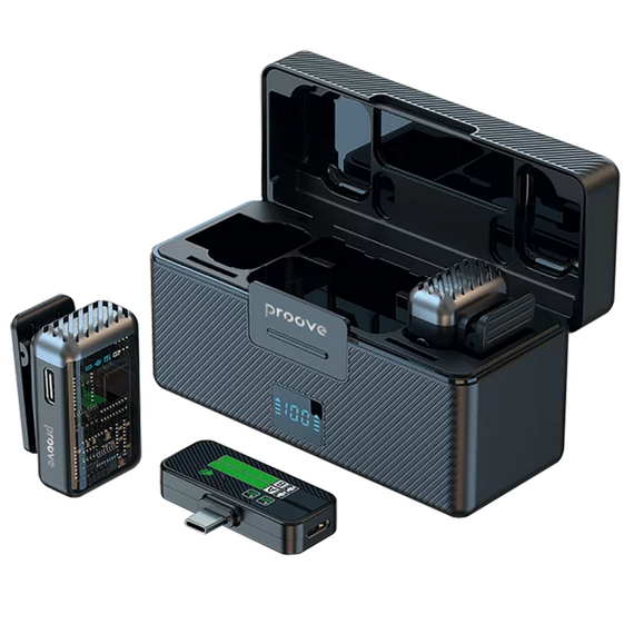 Microfon portabil pentru înregistrare vocală Proove Ripple, Fără fir/Cu fir, Negru