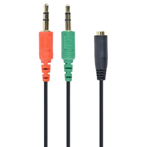 Audio Adaptor Cablexpert CCA-418, 3.5mm 4-pin (F) - 2x3.5mm 3-pin (M), 0,2m, Negru