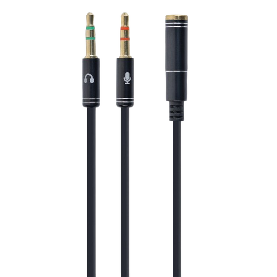 Audio Adaptor Cablexpert CCA-418M, 3.5mm 4-pin (F) - 2x3.5mm 3-pin (M), 0,2m, Negru