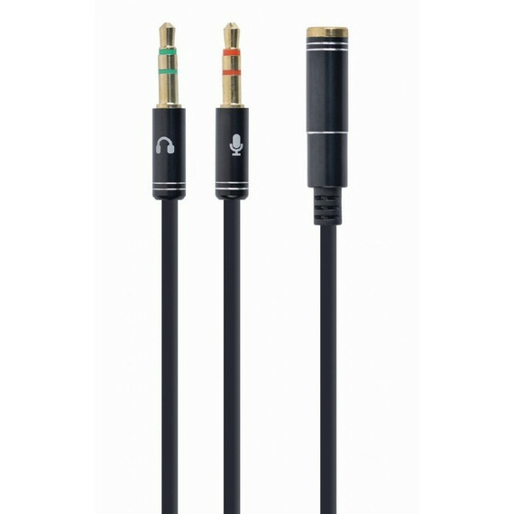Audio Adaptor Cablexpert CCA-418M, 3.5mm 4-pin (F) - 2x3.5mm 3-pin (M), 0,2m, Negru, 2 image