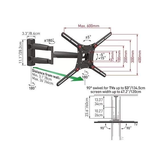 Suport înclinat pe perete BARKAN BM443, Negru, 2 image