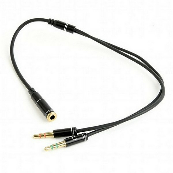 Audio Adaptor Cablexpert CCA-418M, 3.5mm 4-pin (F) - 2x3.5mm 3-pin (M), 0,2m, Negru, 3 image