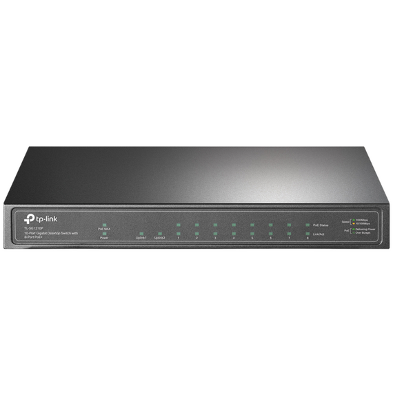 10-port 10/100/1000Mbps POE+ Switch TP-LINK "TL-SG1210P", 8 PoE+ ports, 63W Budget, SFP, Steel Case