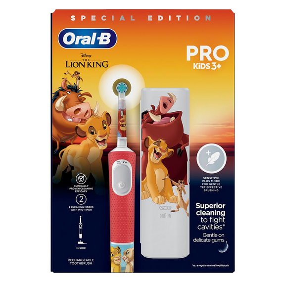 Periuță de dinți electrică Braun Oral-B Pro Kids Lion King, Roșu | Alb, 3 image