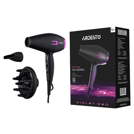 Uscător de păr Ardesto HD-Y221PRO, 2100W, Negru | Violet, 2 image