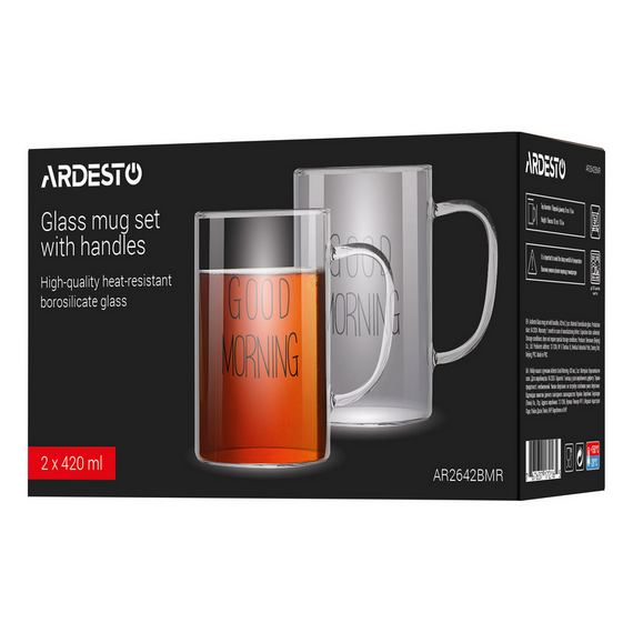 Set cupe Ardesto AR2642BMR, 420 ml, 2 bucs, Transparent, 3 image