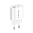 Încărcător de perete pentru cască USB/Type-C PD, QC3.0 20W, alb
