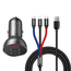 Baseus Încărcător auto 2xUSB Fast Charge 24W (cu cablu 3 în 1), Black Suit Grey