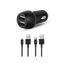 ttec Car Charger Duo 2*USB-A 3.1A with Lightning and Type-C Cable, Black